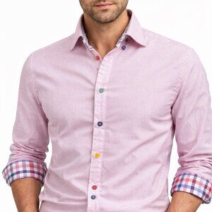 R2 Westbrook Mens Dress Shirt Pink Micro Check Multicolor 100% Cotton Sz 39